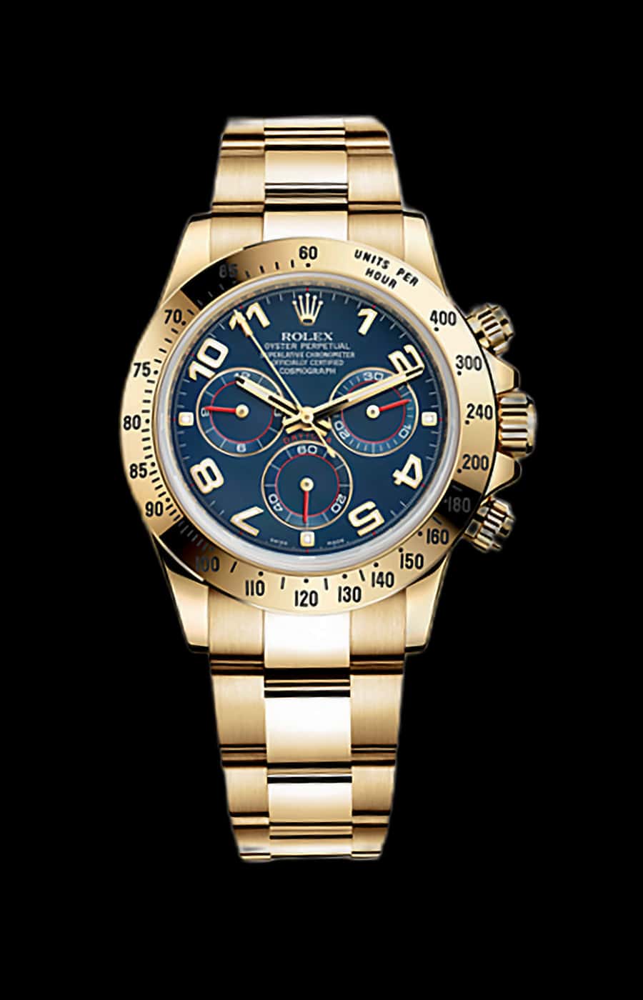 Rolex Cosmograph Daytona Yellow Gold Racing Blue Arabic Numeral Dial - Pre-Owned 
Ref. 116528-0037