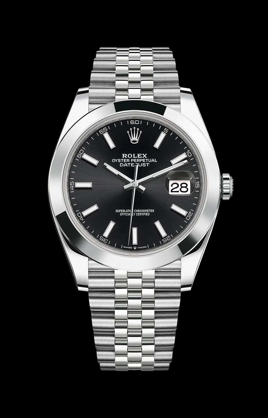 Rolex Datejust 41mm Black Dial Jubilee Stainless Steel Smooth Bezel Ref. 126300-0012