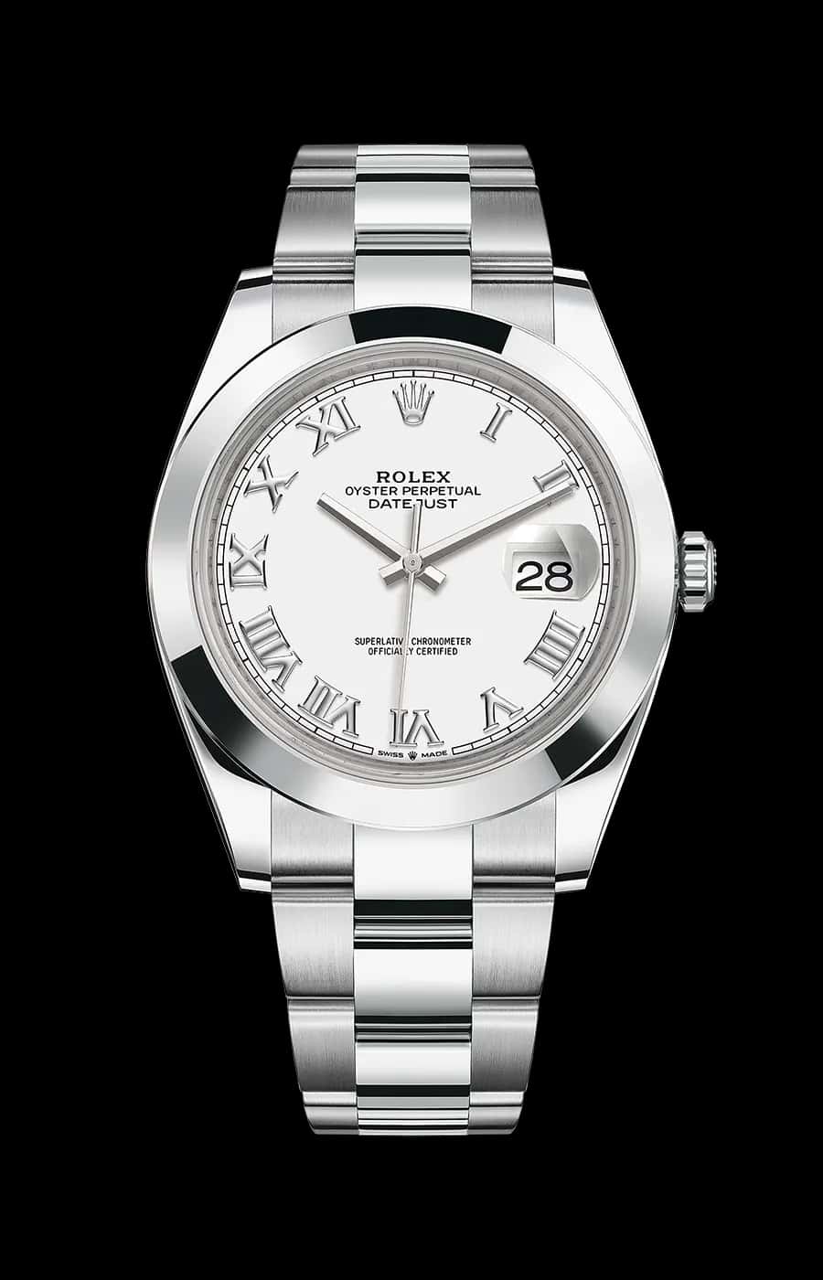 Rolex Datejust 41mm White Roman Dial Oyster Stainless Steel Smooth Bezel Ref. 126300-0015