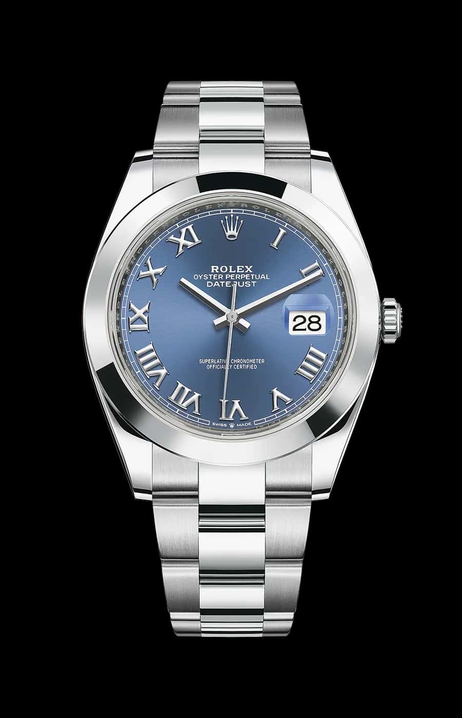 Rolex Datejust 41mm Blue Roman Dial Oyster Stainless Steel Smooth Bezel Ref. 126300-0017
