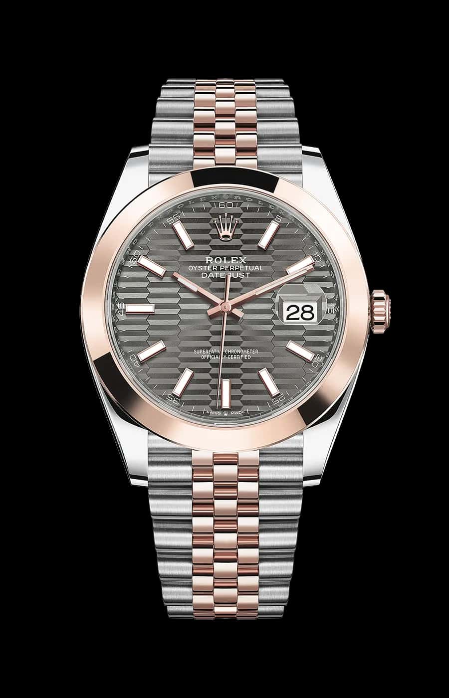 Rolex Datejust 41mm Grey Motif Dial Oyster Stainless Steel & Rose Gold Smooth Bezel Ref. 126301-0020