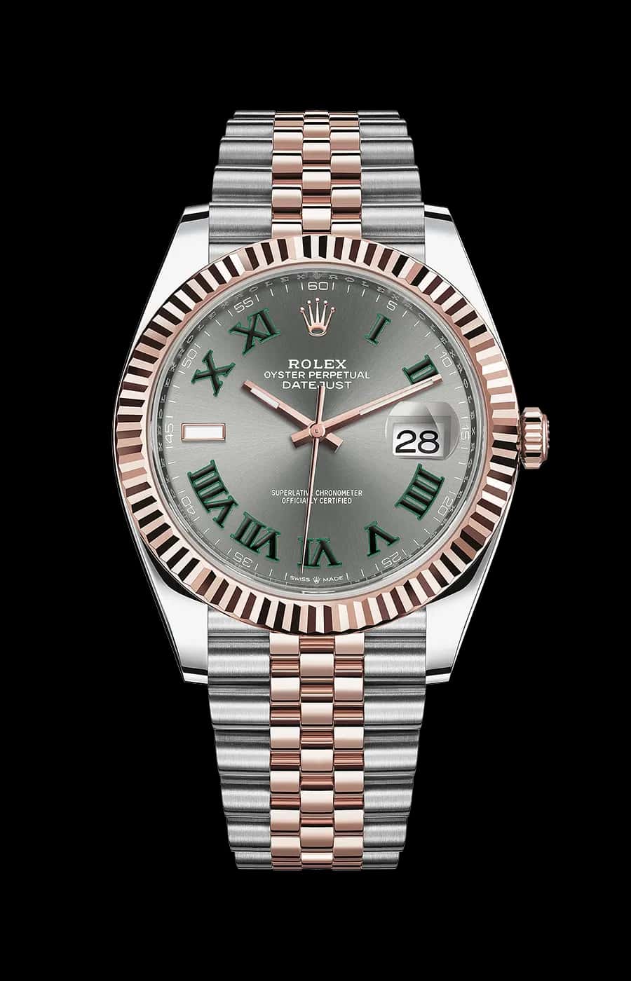 Rolex Datejust 41mm Slate "Wimbledon" Dial Jubilee Steel & Rose Gold Fluted Bezel Ref. 126331-0016