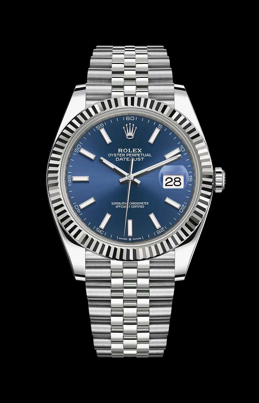 Rolex Datejust 41mm Blue Dial Jubilee Stainless Steel Fluted Bezel 
Ref. 126334-0002