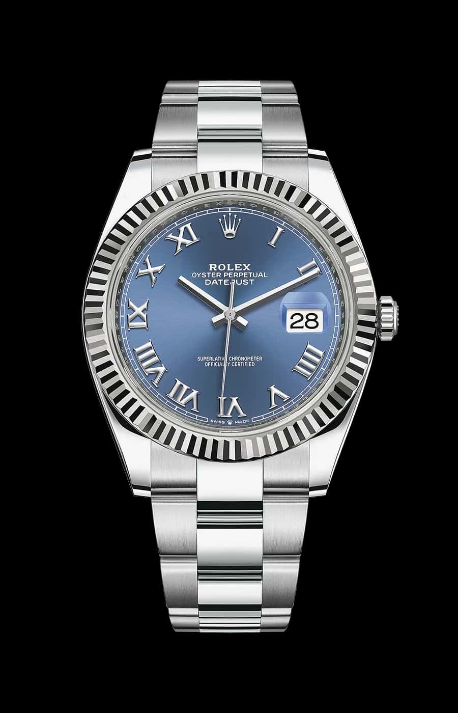 Rolex Datejust 41mm Azzuro Blue Roman Dial Oyster Stainless Steel Automatic Fluted Bezel Ref. 126334-0025