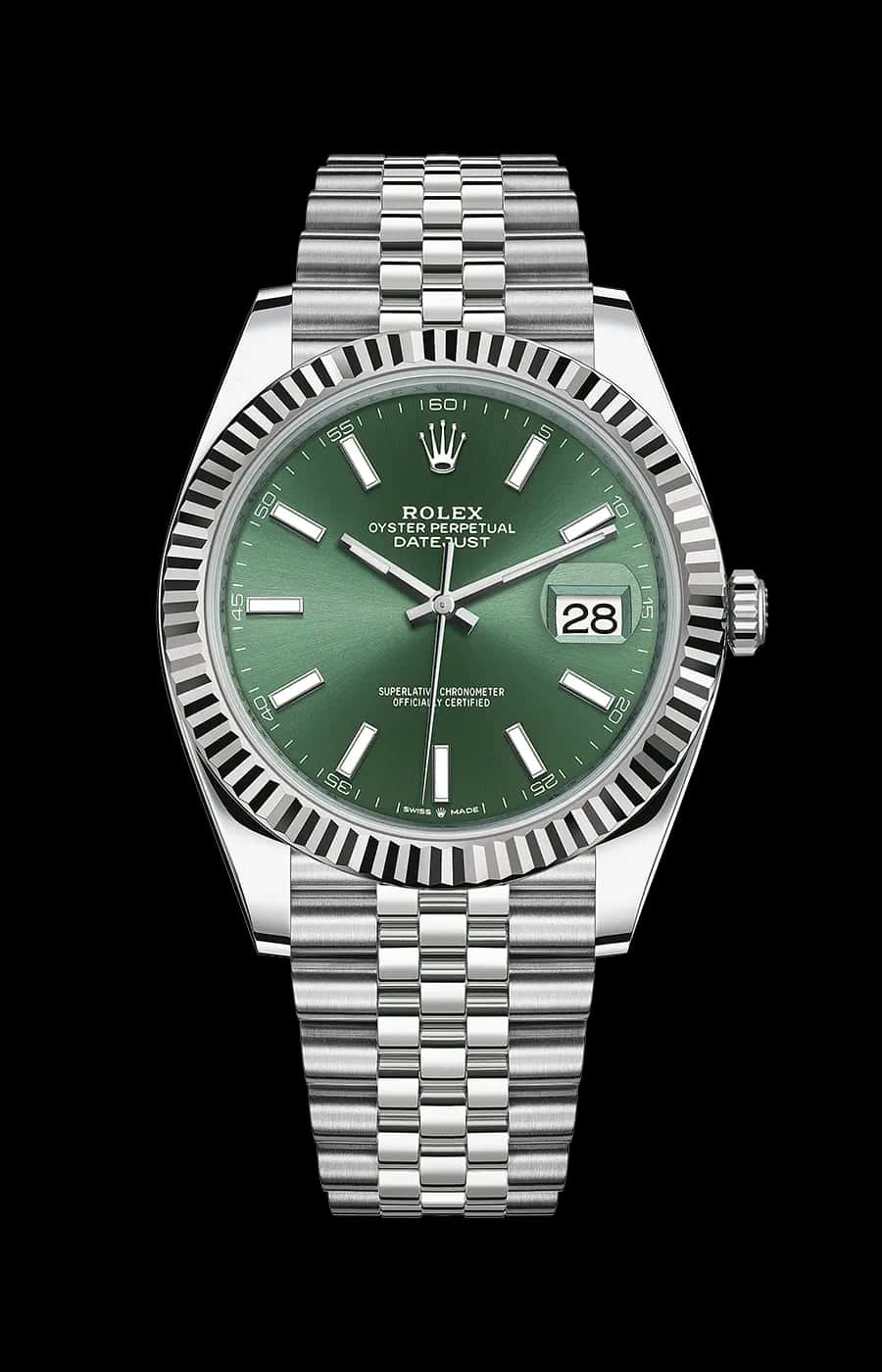 Rolex Datejust 41mm Mint Green Dial Jubilee Stainless Steel Automatic Fluted Bezel Ref. 126334-0028