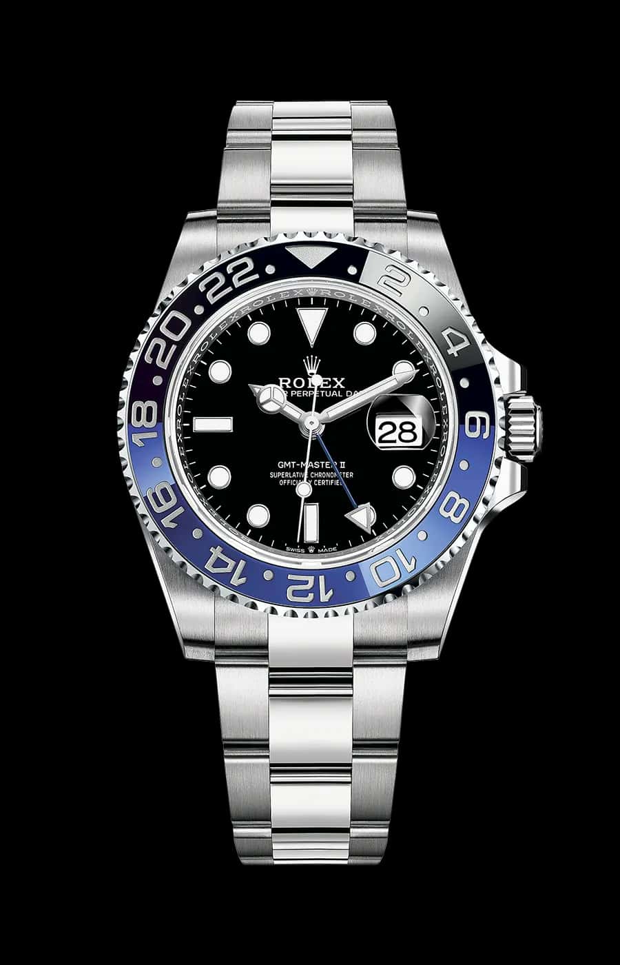 Rolex GMT Master II 'Batman' Stainless Steel 40mm Automatic Oyster Black Dial Blue and Black Ceramic Bezel
Ref. 126710BLNR-0003
