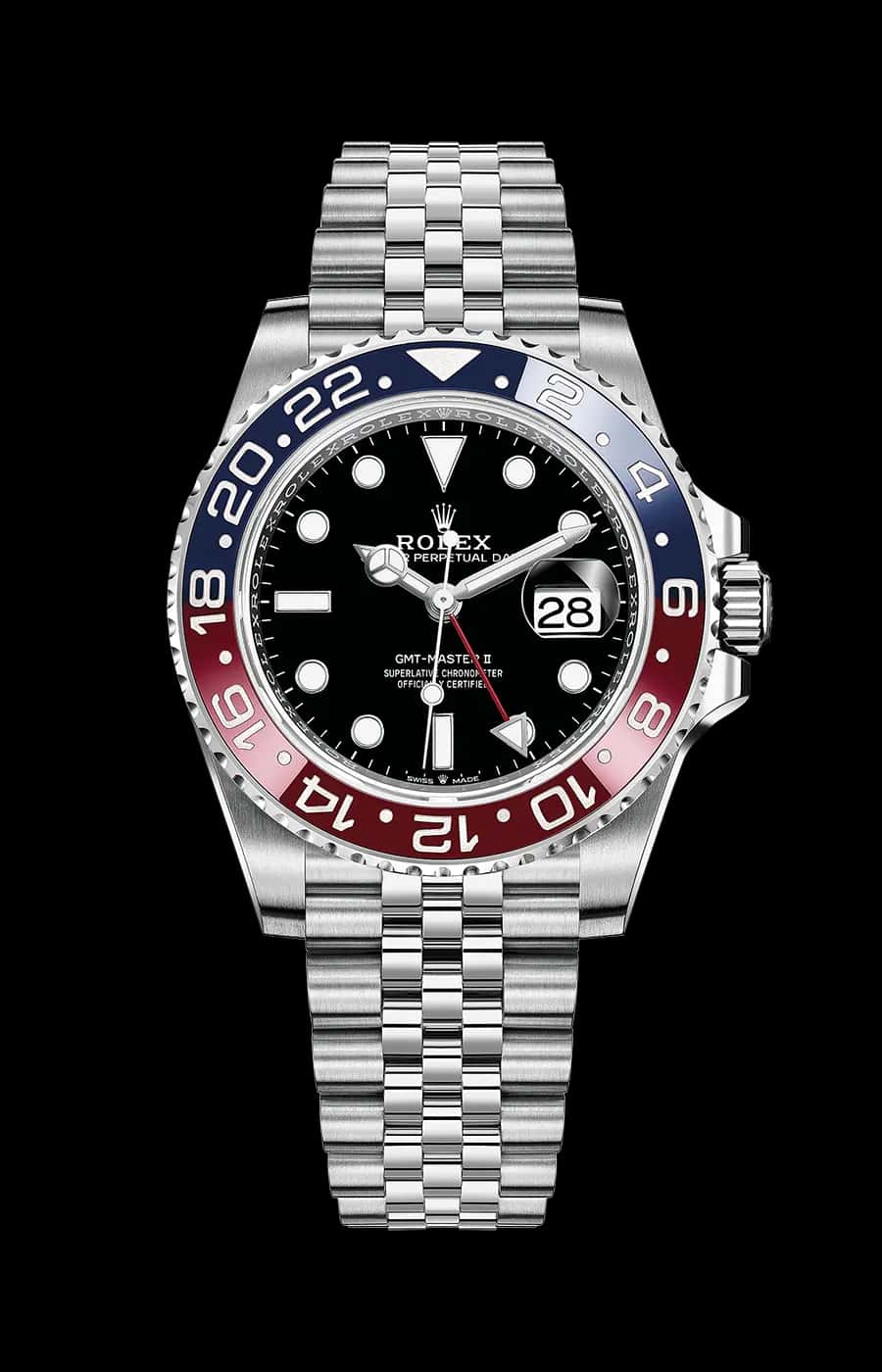 Rolex GMT Master II 'Pepsi' Stainless Steel 40mm Automatic Jubilee Black Dial Red and Blue Ceramic Bezel
Ref. 126710BLRO-0001