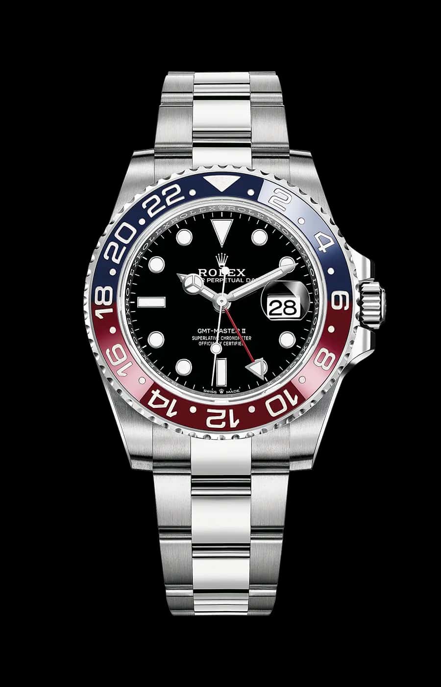 Rolex GMT Master II 'Pepsi' Stainless Steel 40mm Automatic Oyster Black Dial Red and Blue Ceramic Bezel
Ref. 126710BLRO-0002
