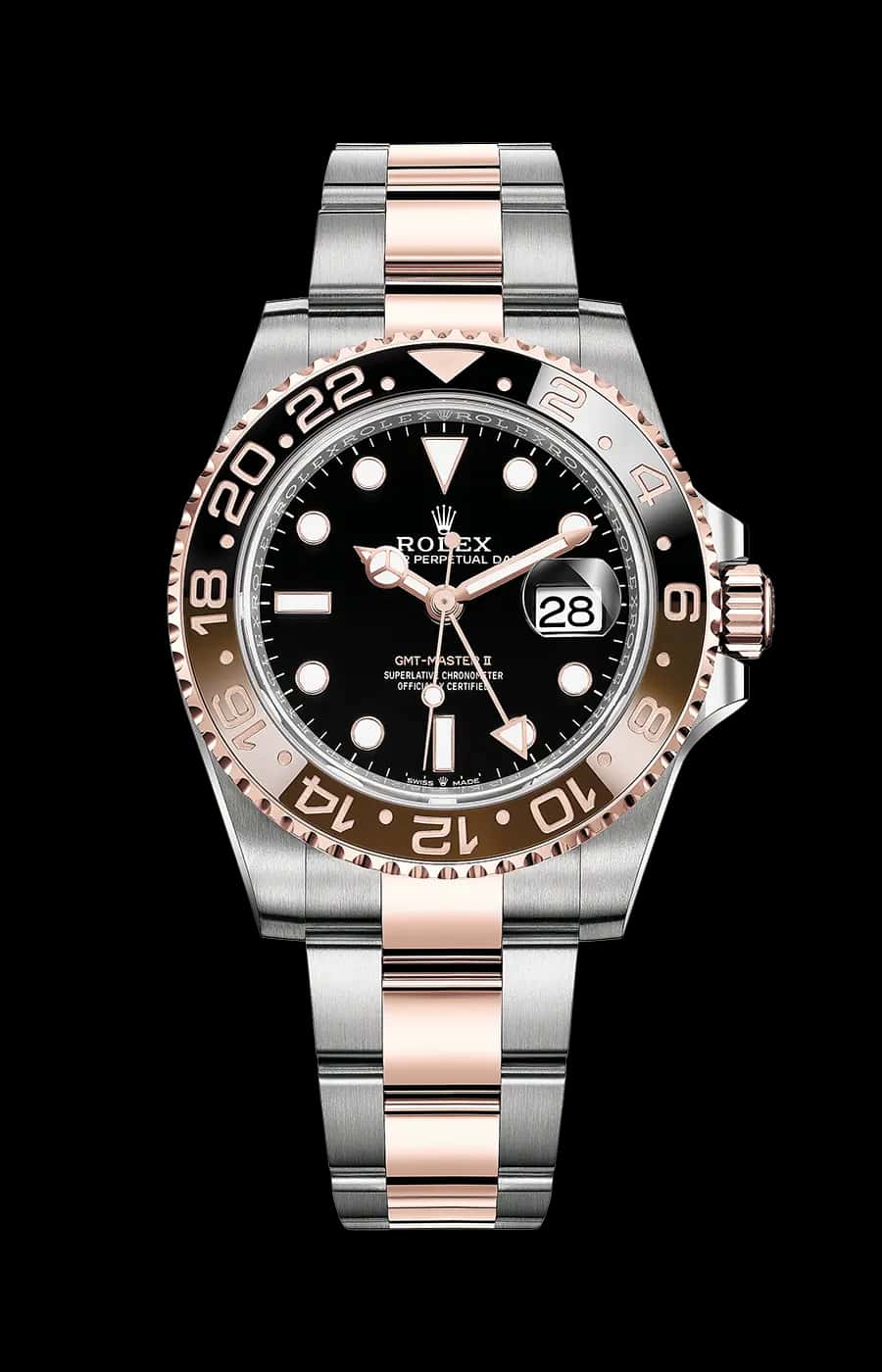 Rolex GMT Master II 'Rootbeer' Stainless Steel / Rose Gold 40mm Automatic Oyster Black Dial Brown and Black Ceramic Bezel
Ref. 126711CHNR-0002