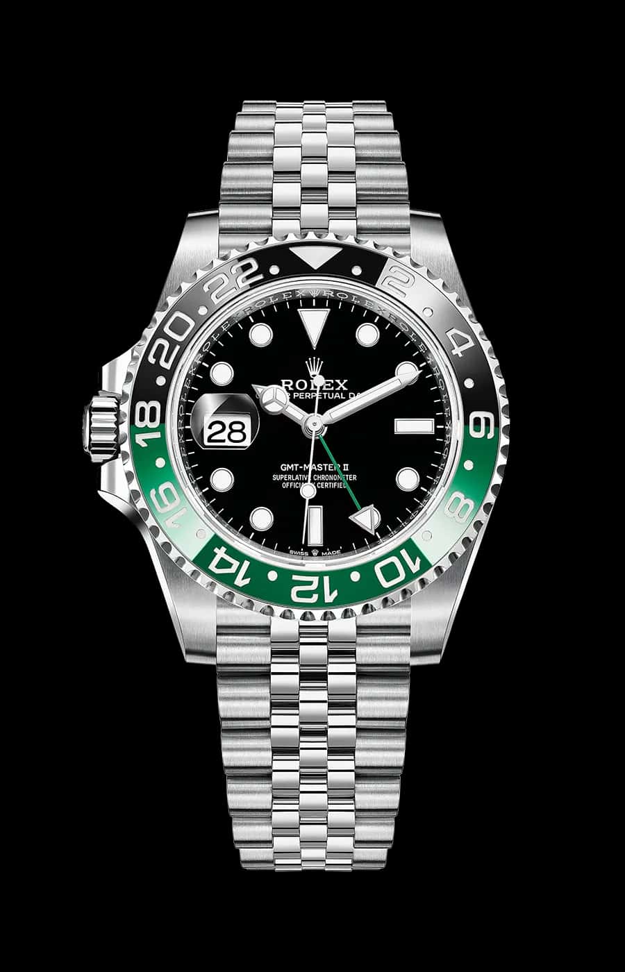 Rolex GMT Master II 'Lefty' Stainless Steel 40mm Automatic Jubilee Black Dial Black and Green Ceramic Bezel
Ref. 126720VTNR-0002