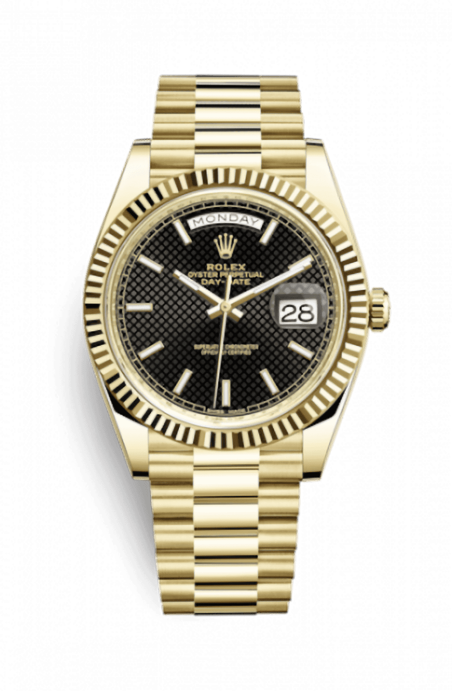 Rolex Day-Date 40 Yellow Gold Presidential Bracelet Black Motif index Dial
Ref. 228238-0007