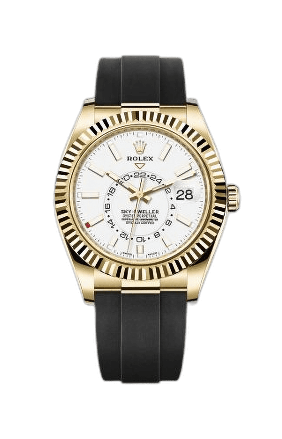 Rolex Sky-Dweller Yellow Gold White Index Dial Oysterflex Fluted Bezel
Ref. 326238-0006