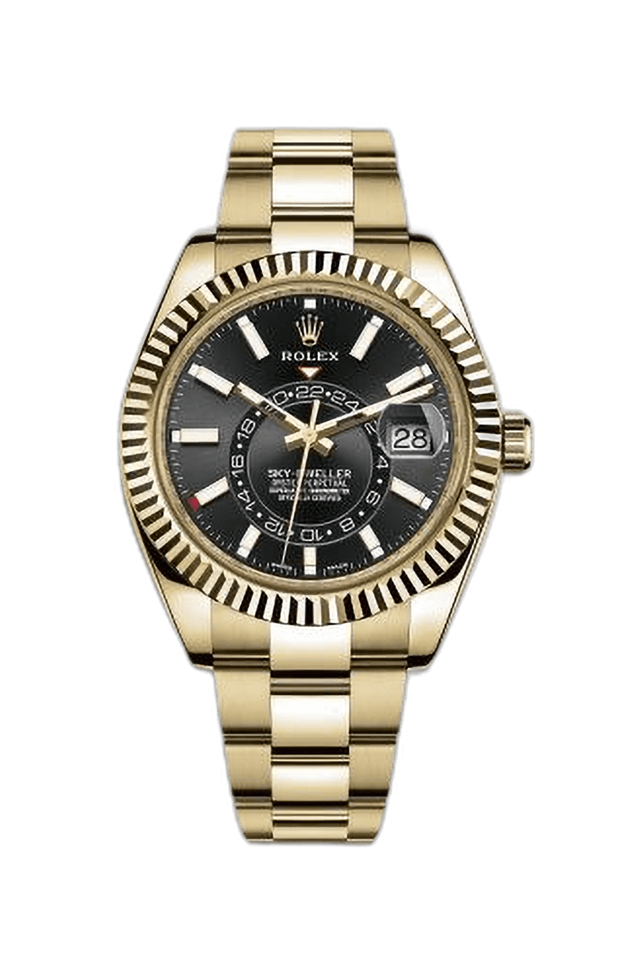 Rolex Sky-Dweller Yellow Gold Black Index Dial Oyster Fluted Bezel
Ref. 326938-0004