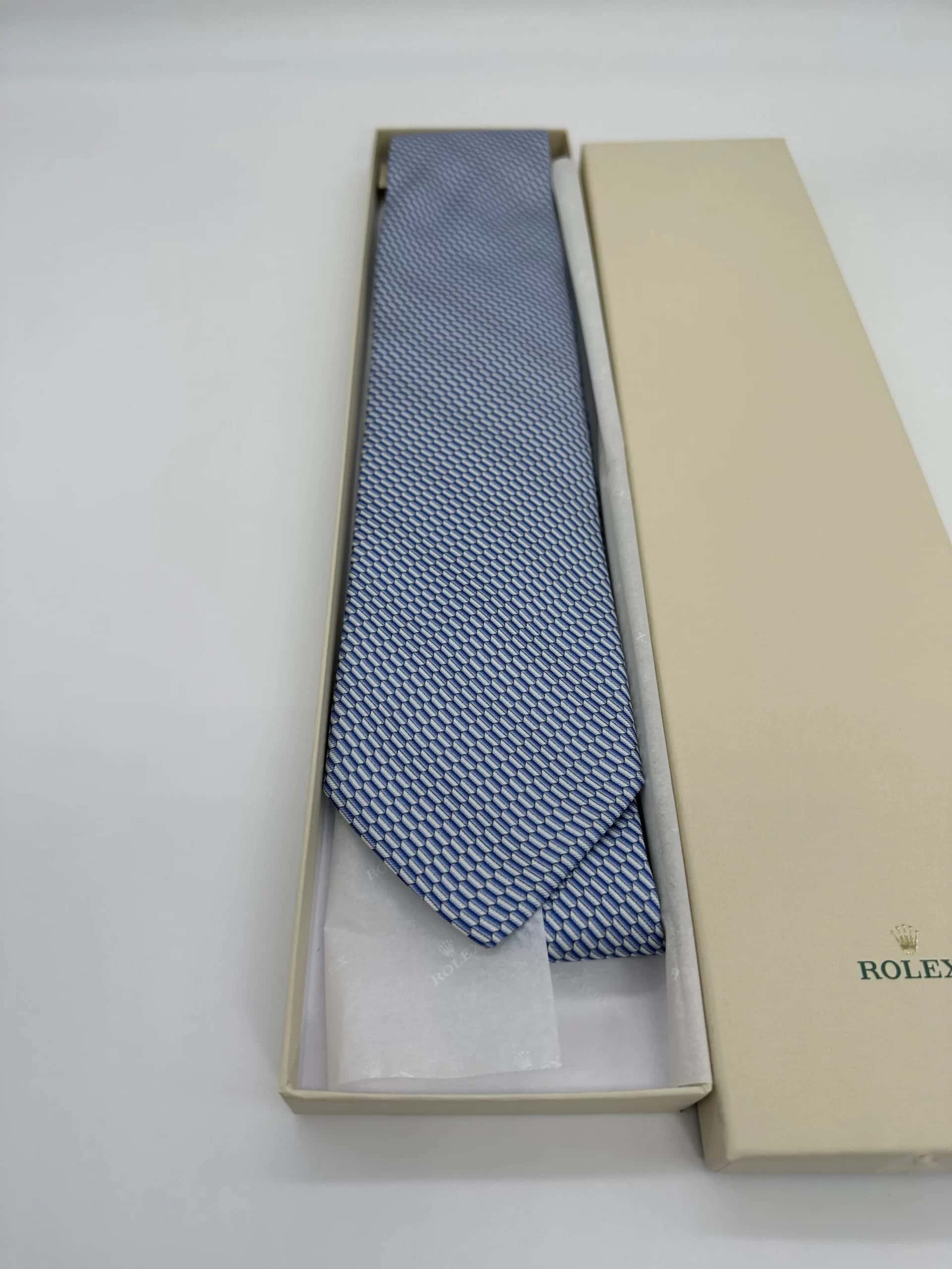 Rolex Blue and White Motif Tie 100% Soie Silk