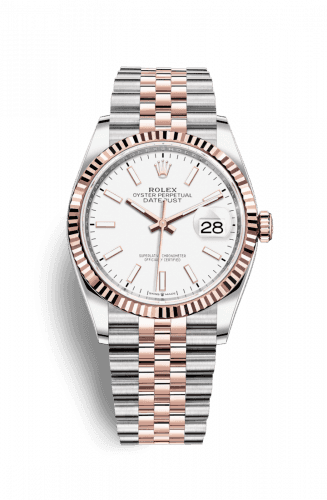 Rolex Datejust 36 Stainless Steel and Rose Gold White Index Dial Jubilee Fluted Bezel
Ref. 126231-0017