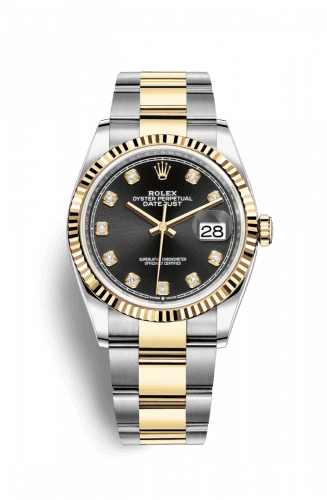 Rolex Datejust 36 Stainless Steel and Yellow Gold Black Diamond Dial Oyster Fluted Bezel
Ref. 126233-0022