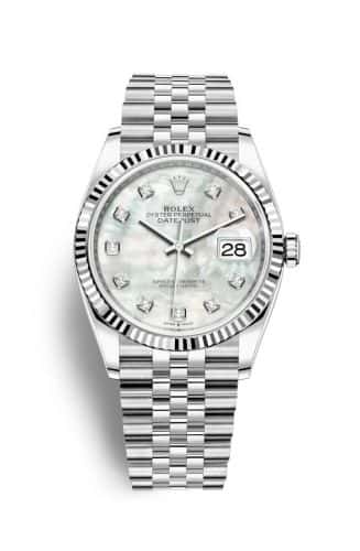 Rolex Datejust 36 Stainless Steel White Mother Of Pearl Diamond Dial Jubilee Fluted Bezel
Ref. 126234-0019