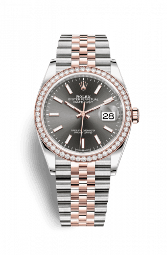 Rolex Datejust 36 Stainless Steel and Rose Gold Rhodium Index Dial Jubilee Diamond Bezel
Ref. 126281RBR-0001