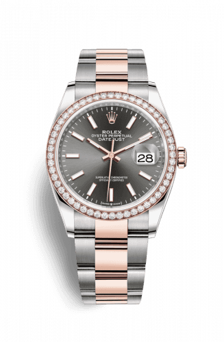 Rolex Datejust 36 Stainless Steel and Rose Gold Rhodium Index Dial Oyster Diamond BezelRef. 126281RBR-0002