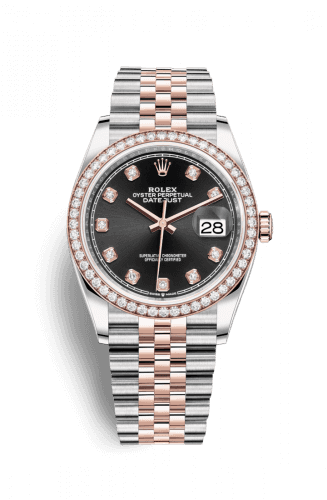 Rolex Datejust 36 Stainless Steel and Rose Gold Black Diamond Dial Jubilee Diamond Bezel
Ref. 126281RBR-0007