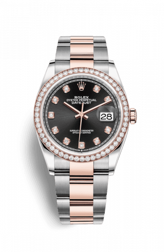 Rolex Datejust 36 Stainless Steel and Rose Gold Black Diamond Dial Oyster Diamond Bezel
Ref. 126281RBR-0008