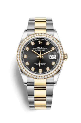 Rolex Datejust 36 Stainless Steel and Yellow Gold Black Diamond Dial Oyster Diamond Bezel
Ref. 126283RBR-0008