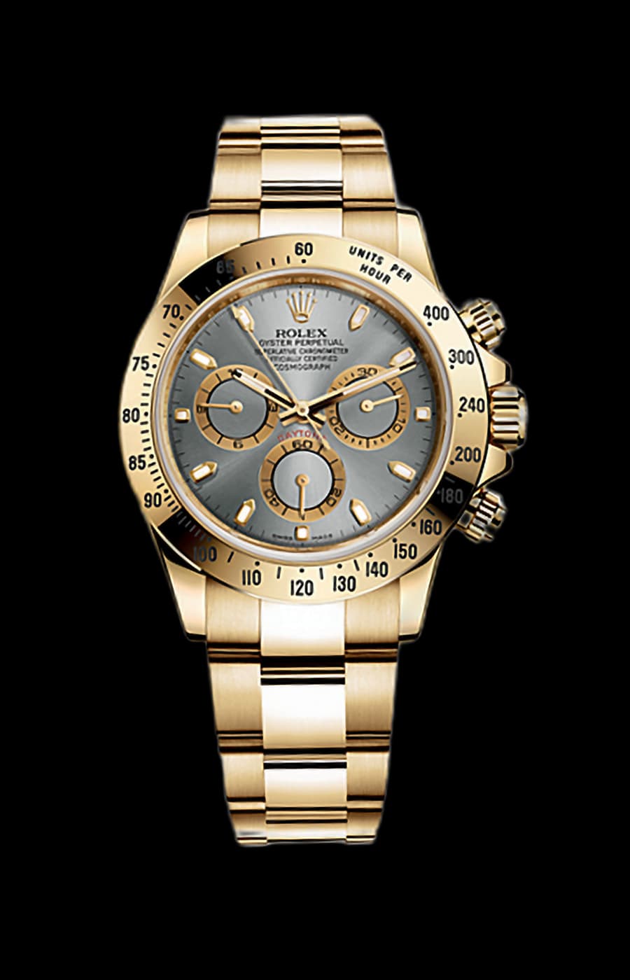 Rolex Cosmograph Daytona Yellow Gold Grey Index Dial – Pre-Owned
Ref. 116528-0044