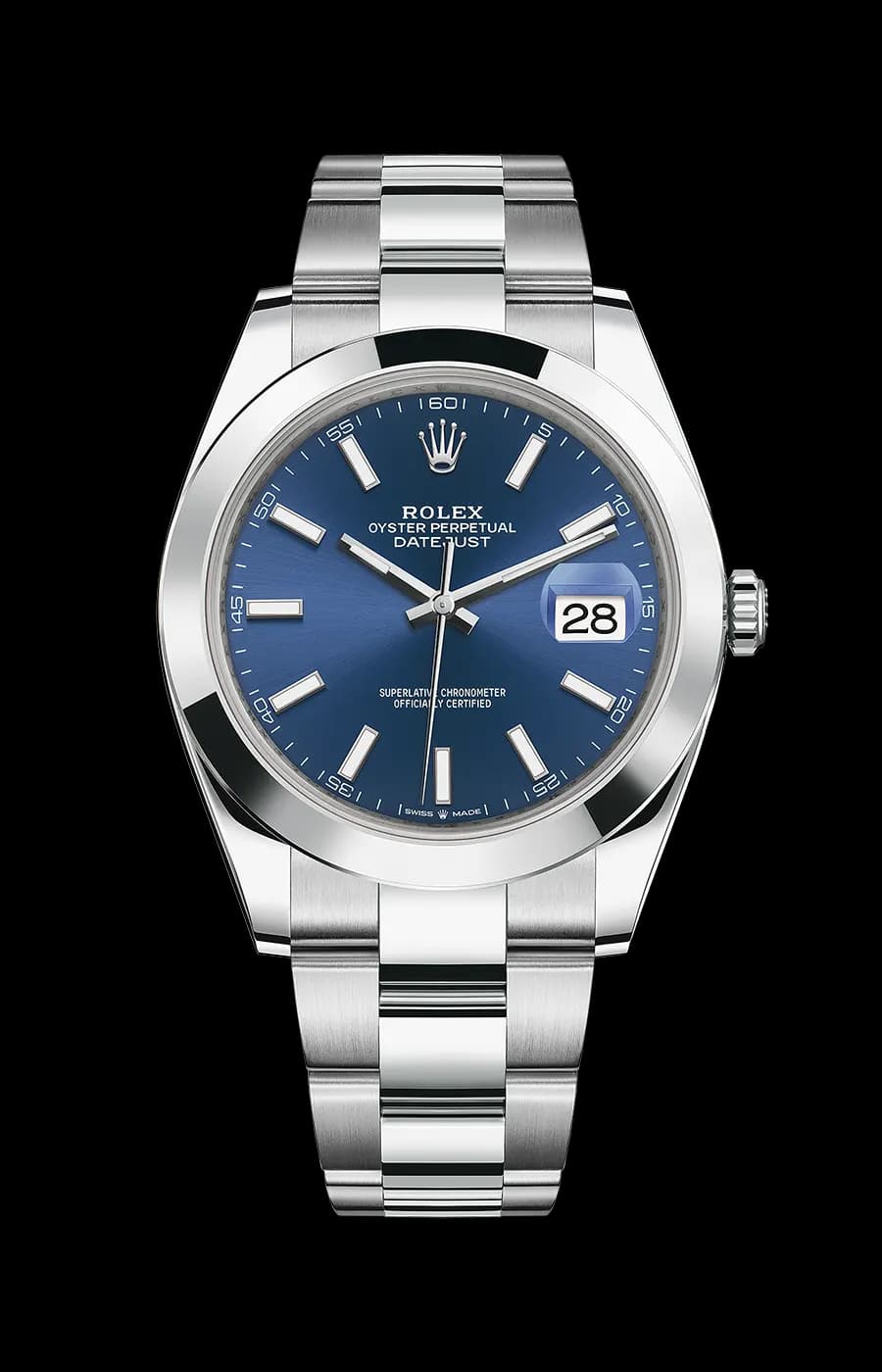 Rolex Datejust 41mm Blue Dial Oyster Stainless Steel Smooth Bezel Ref. 126300-0001