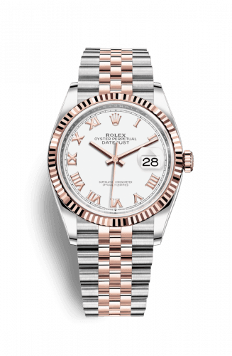Rolex Datejust 36 Stainless Steel and Rose Gold White Roman Dial Jubilee Fluted Bezel
Ref. 126231-0015