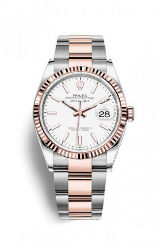 Rolex Datejust 36 Stainless Steel and Rose Gold White Index Dial Oyster Fluted Bezel
Ref. 126231-0018
